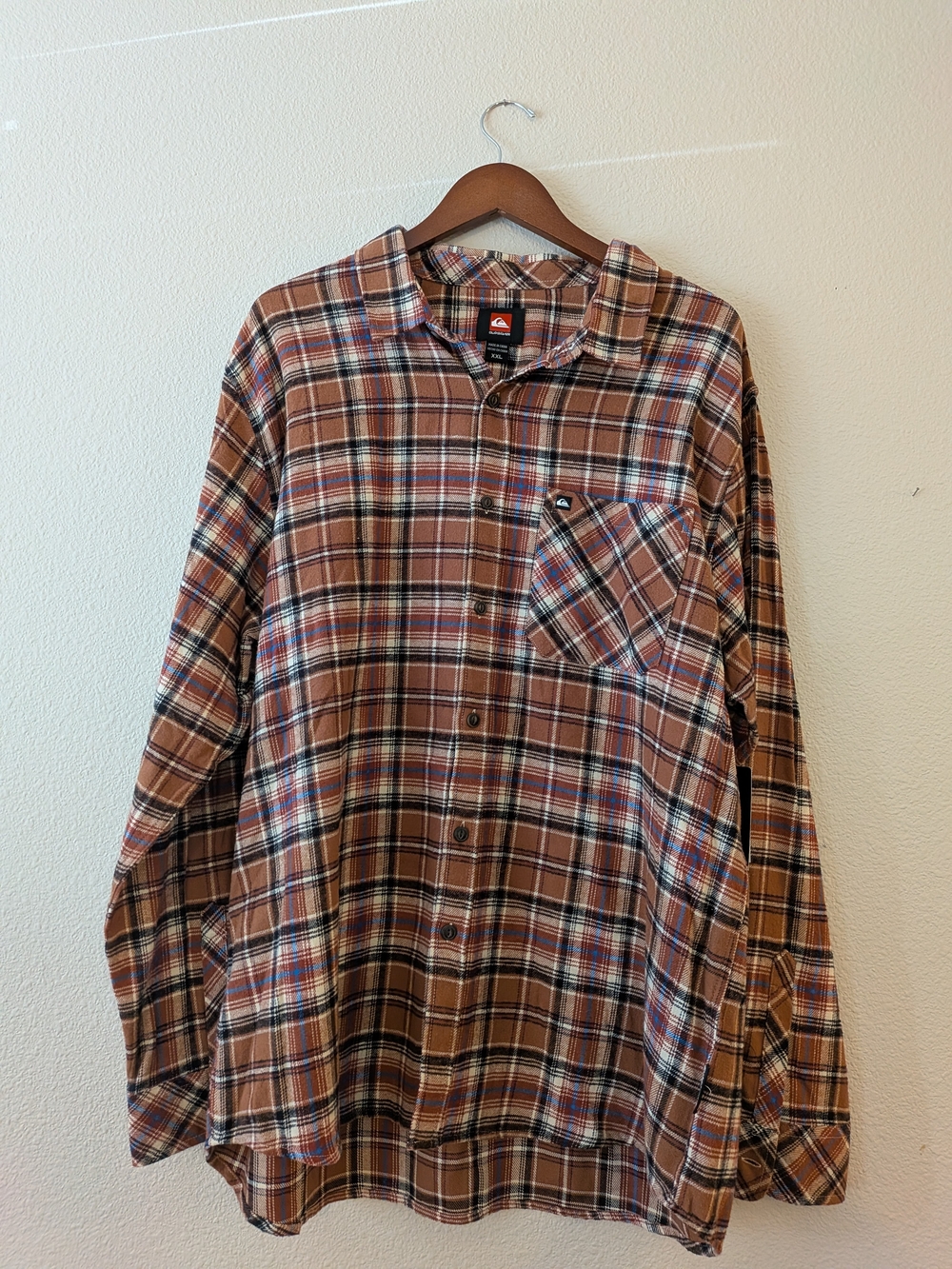 Quiksilver Men's Brown Plaid Button-Down Shirt with Navy & Cream Accents